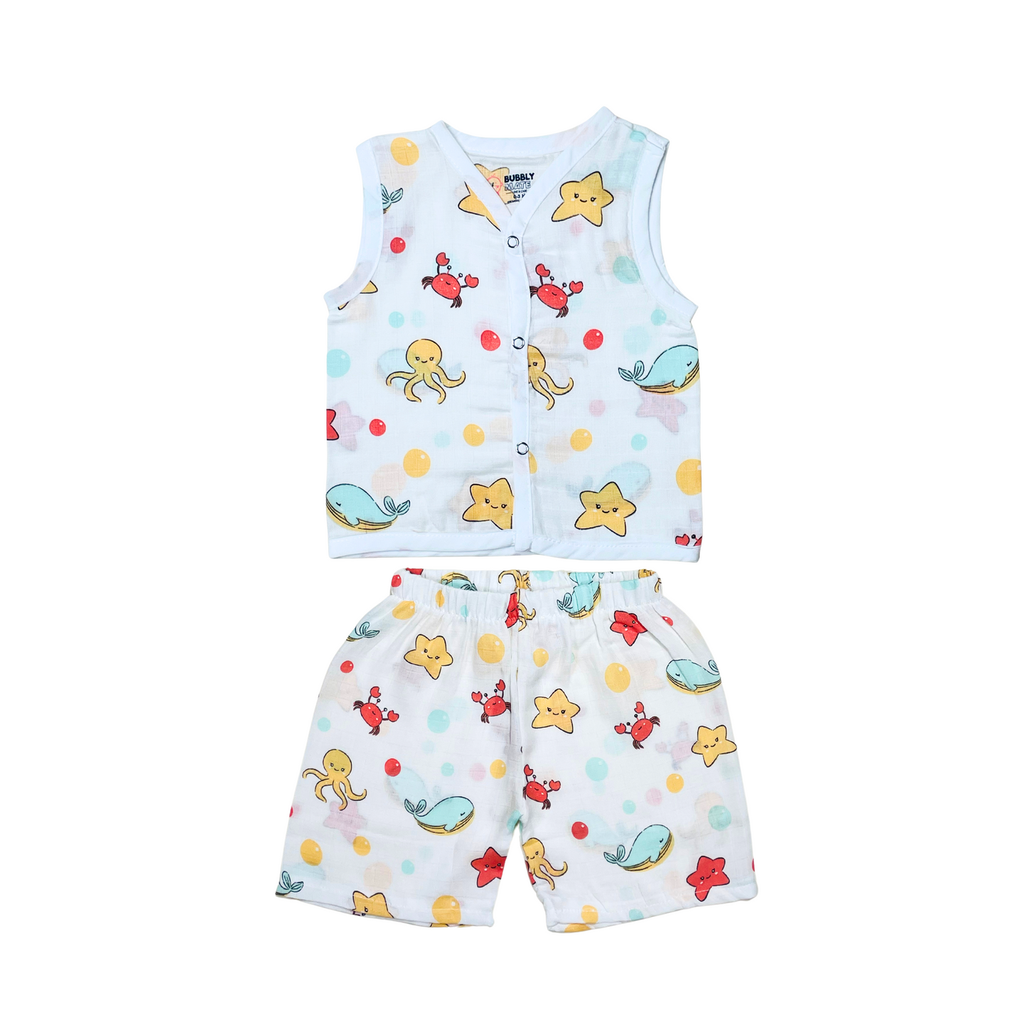 Marine Marvels - Muslin Jabla Sleeveless & Shorts - (Pack of 1)