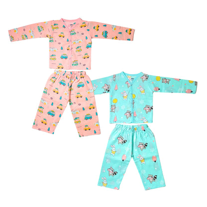 Muslin Night Suit - (Pack of 2) - Summer Ride & Animal party Combo