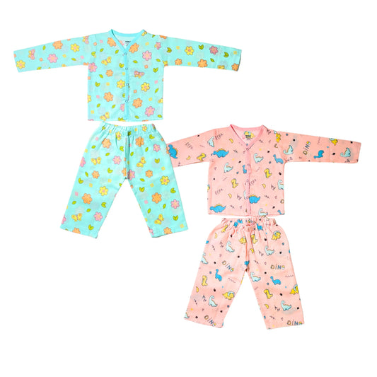 Muslin Night Suit - (Pack of 2) - Roar with Dino & Petals and Wings Combo