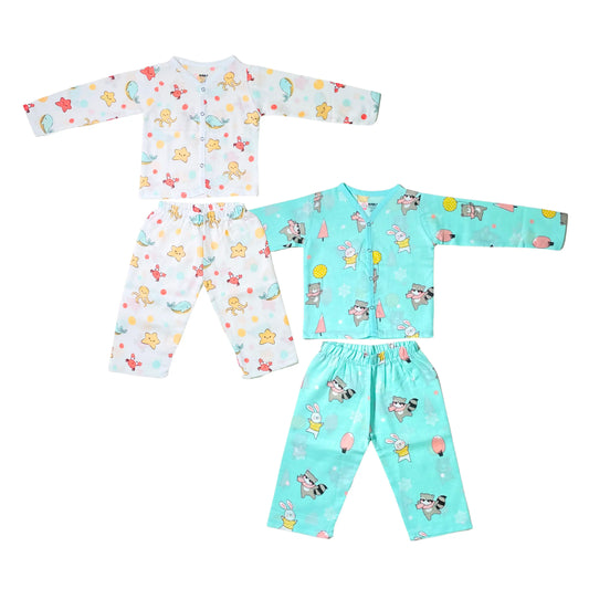 Muslin Night Suit - (Pack of 2) - Marine Marvel & Animal party Combo