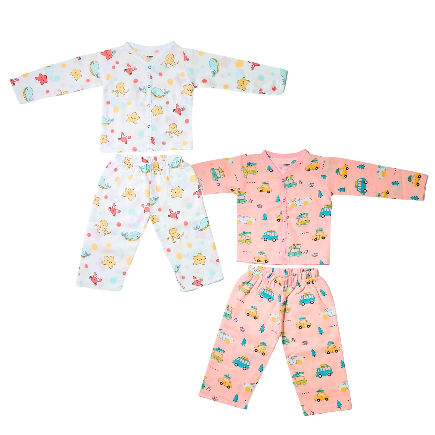 Muslin Night Suit - (Pack of 2) - Marine Marvel & Summer Ride Combo