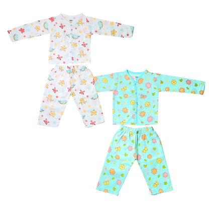 Muslin Night Suit - (Pack of 2) - Marine Marvel & Petals and Wings Combo