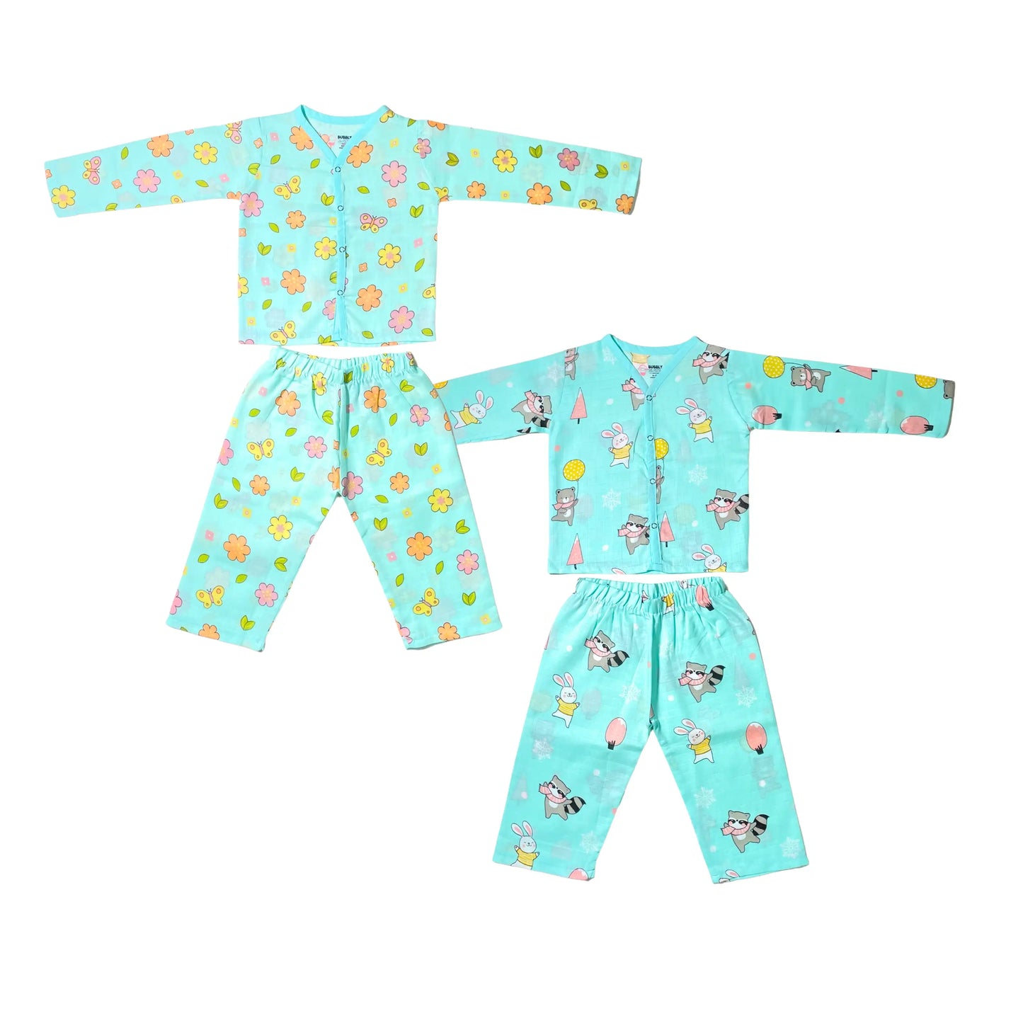 Muslin Night Suit - (Pack of 2) - Petals and Wings & Animal party Combo