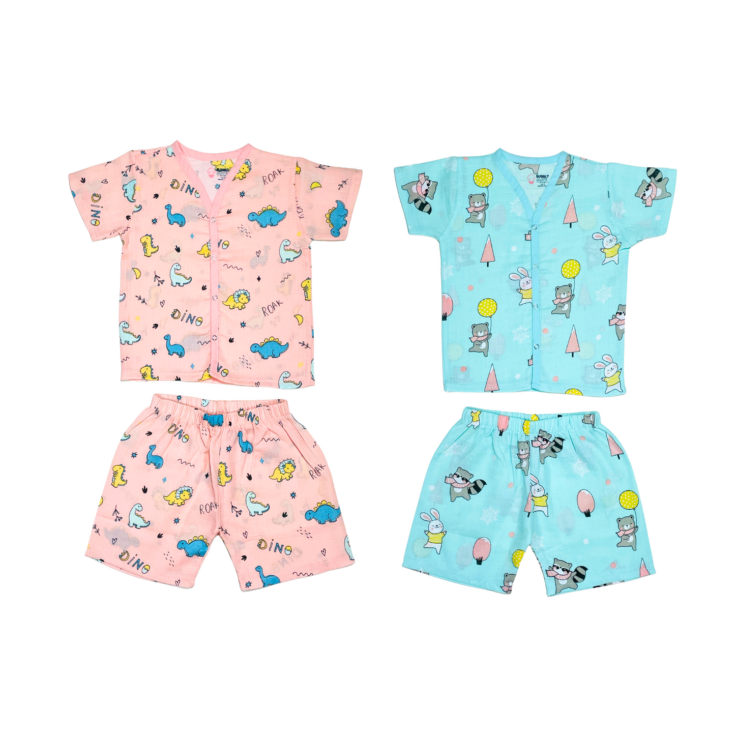 Muslin Jabla Half Sleeve & Shorts - (Pack of 2) - Roar with Dino & Animal party Combo