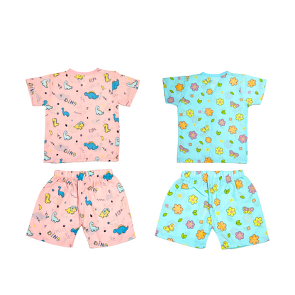 Muslin Jabla Half Sleeve & Shorts - (Pack of 2) - Roar with Dino & Petals and Wings Combo