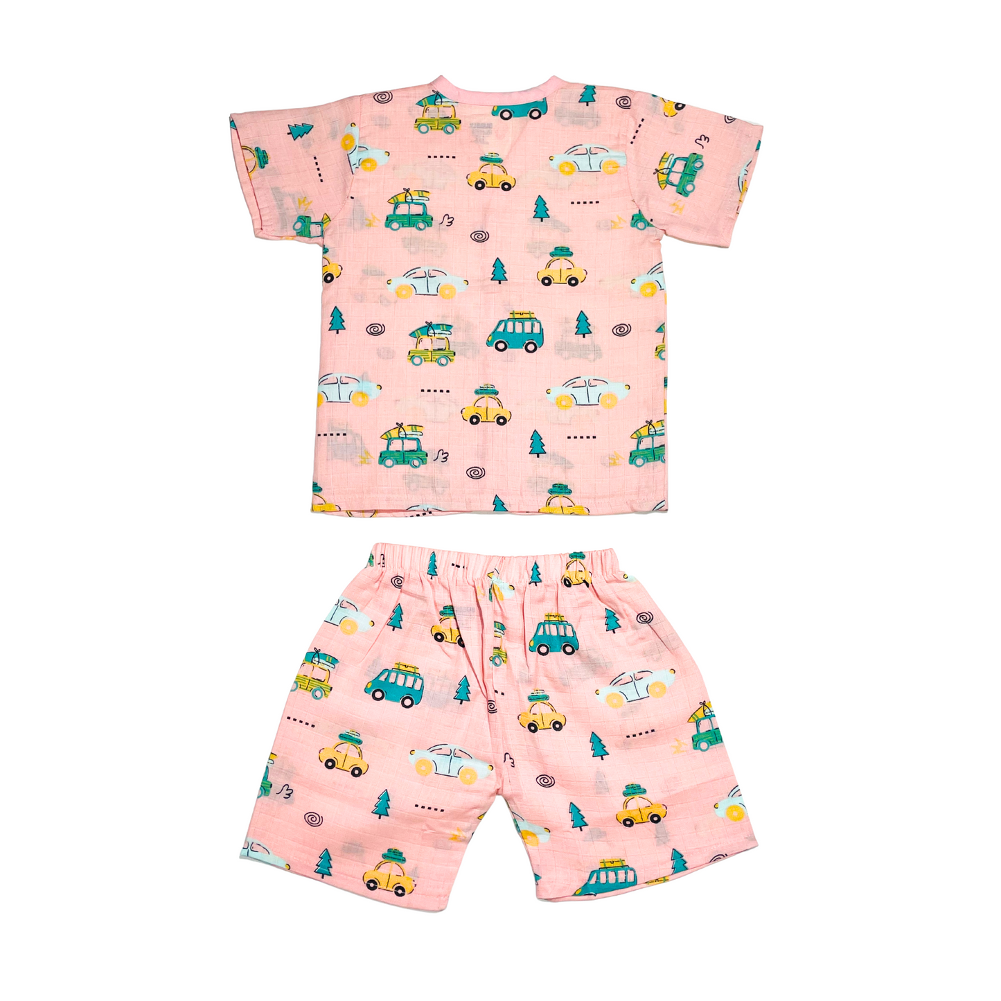 Muslin Jabla Half Sleeve & Shorts - (Pack of 2) - Summer Ride & Animal party Combo