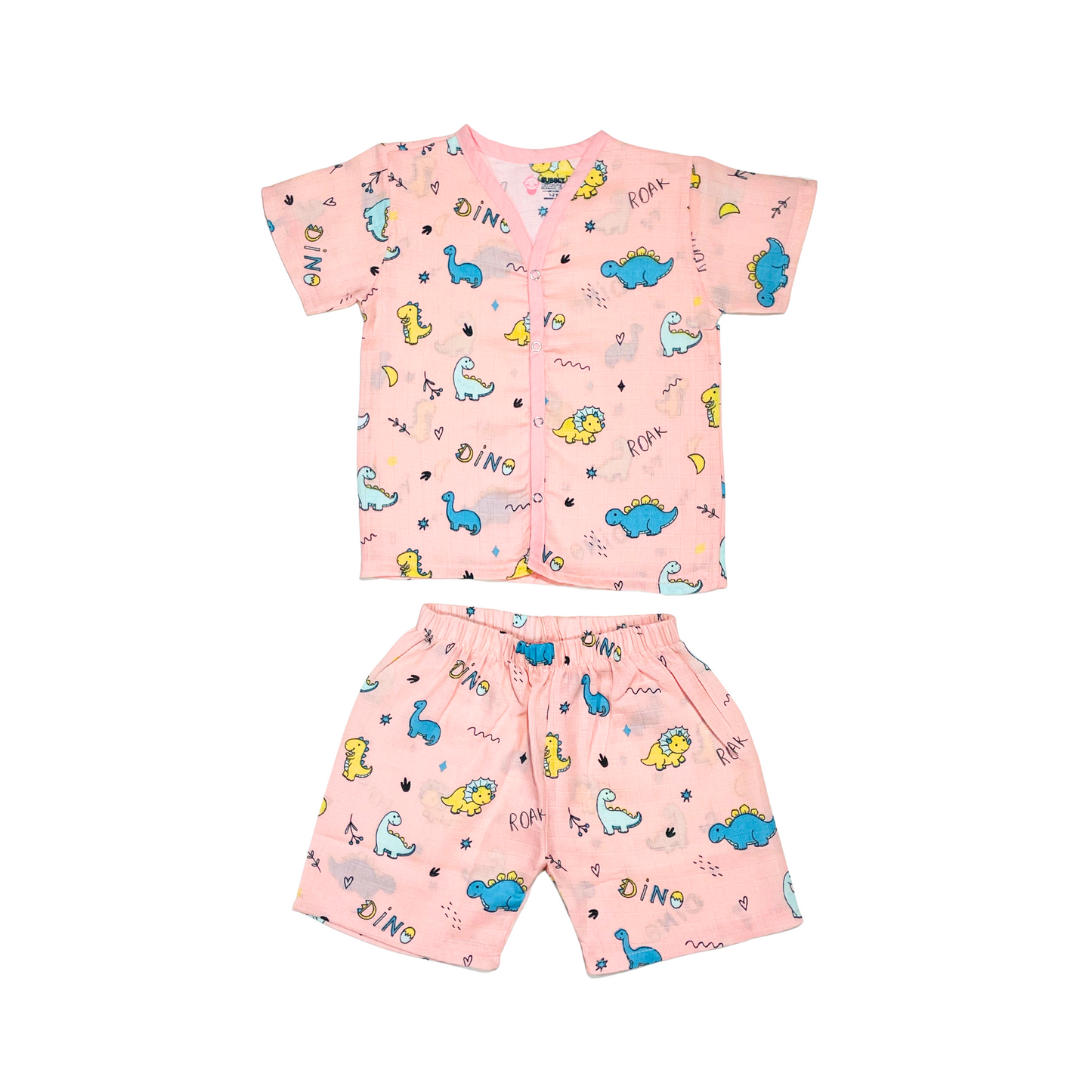 Muslin Jabla Half Sleeve & Shorts - (Pack of 2) - Roar with Dino & Petals and Wings Combo