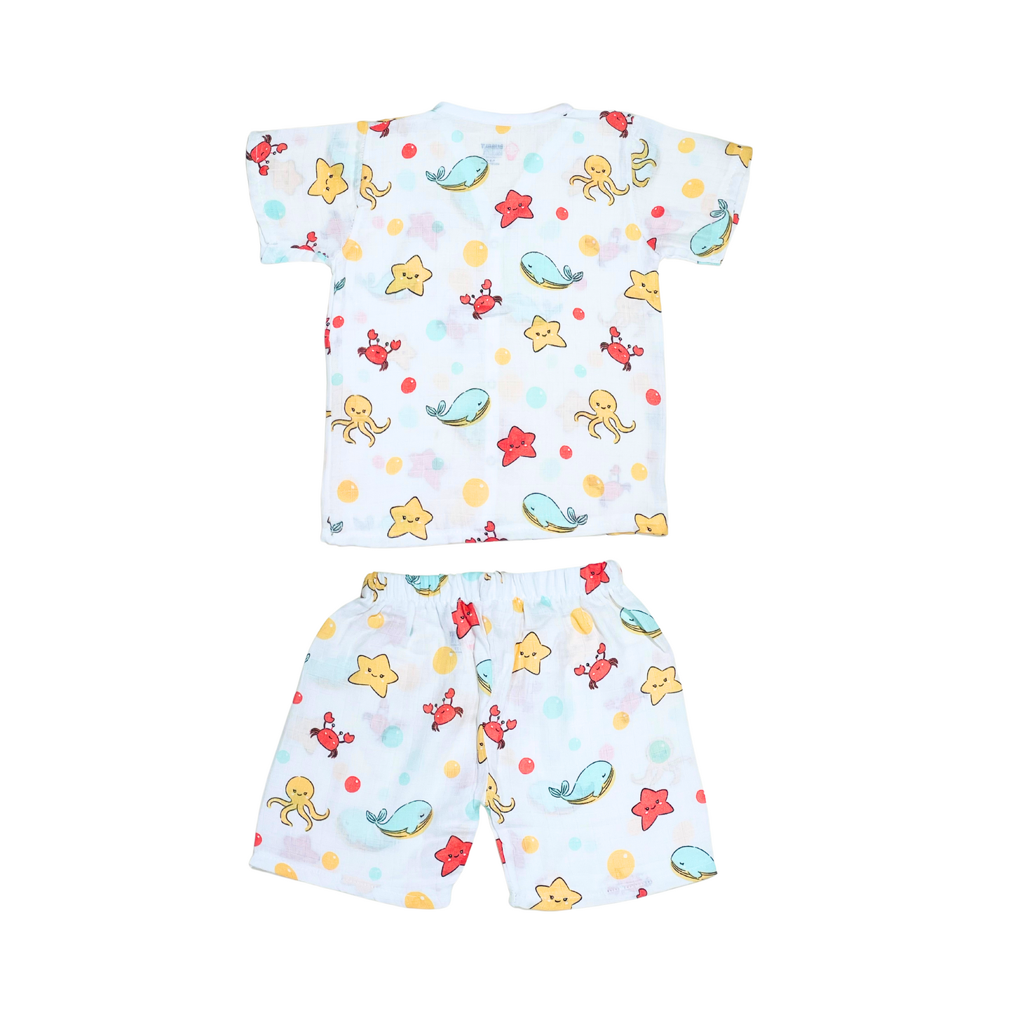 Muslin Jabla Half Sleeve & Shorts - (Pack of 2) - Marine Marvel & Petals and Wings Combo