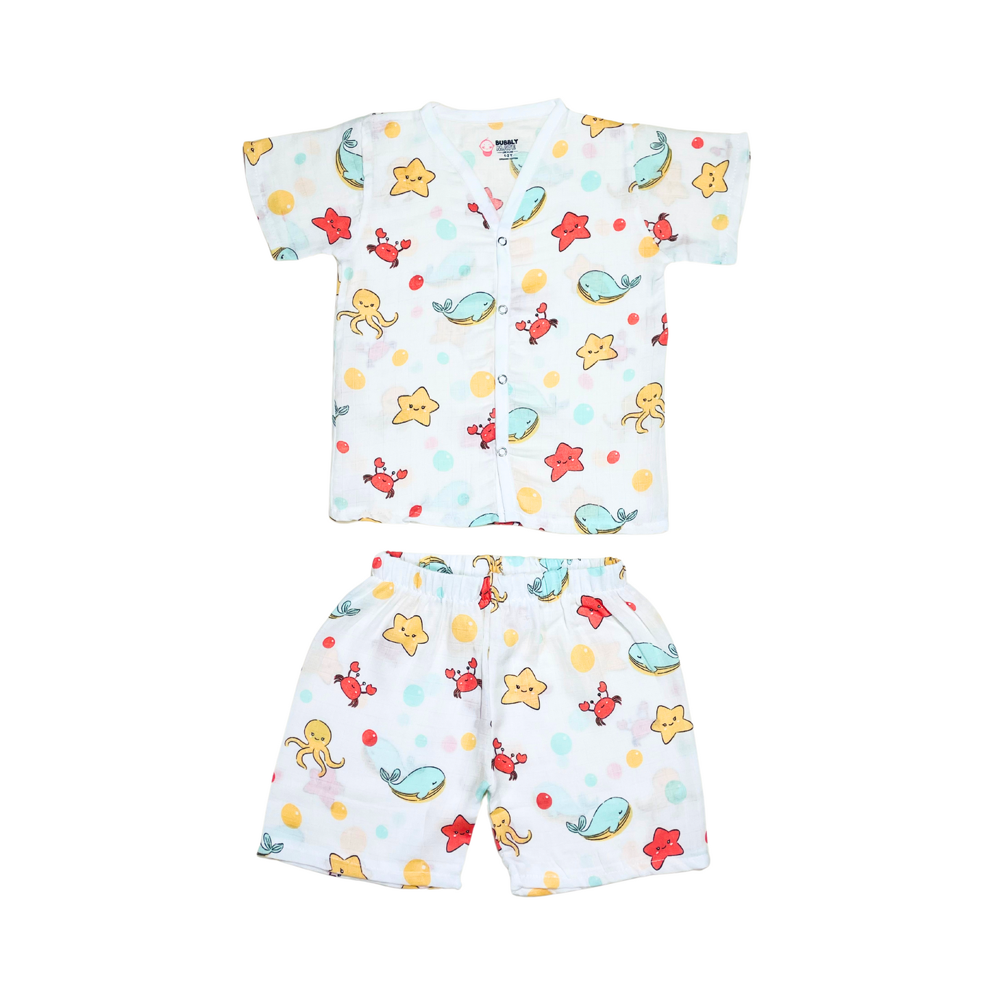 Muslin Jabla Half Sleeve & Shorts - (Pack of 2) - Marine Marvel & Petals and Wings Combo