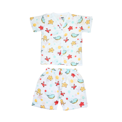 Muslin Jabla Half Sleeve & Shorts - (Pack of 2) - Marine Marvel & Petals and Wings Combo