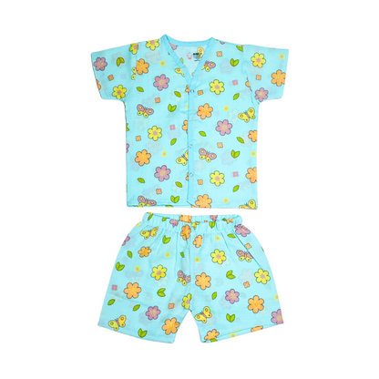 Muslin Jabla Half Sleeve & Shorts - (Pack of 2) - Marine Marvel & Petals and Wings Combo