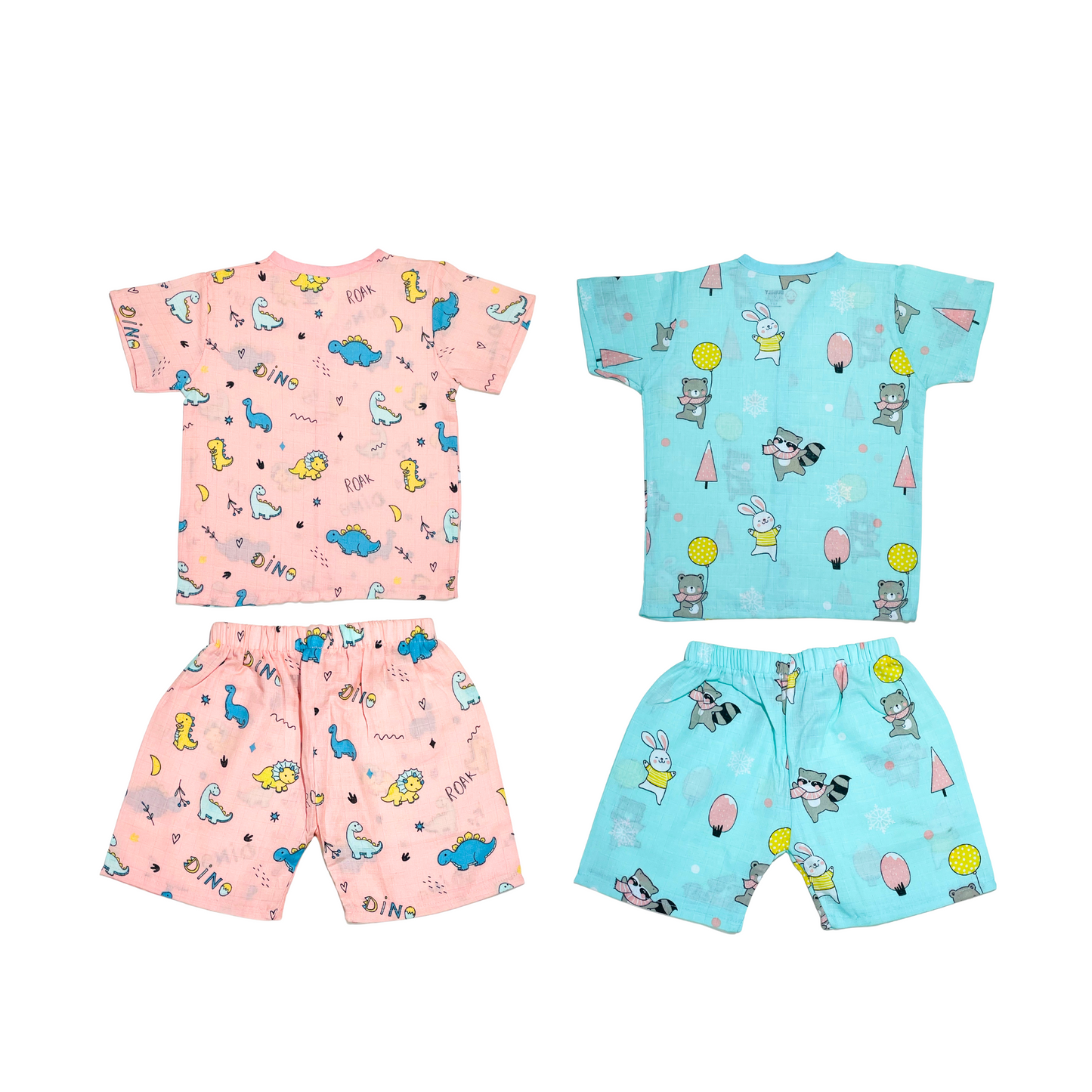 Muslin Jabla Half Sleeve & Shorts - (Pack of 2) - Roar with Dino & Animal party Combo