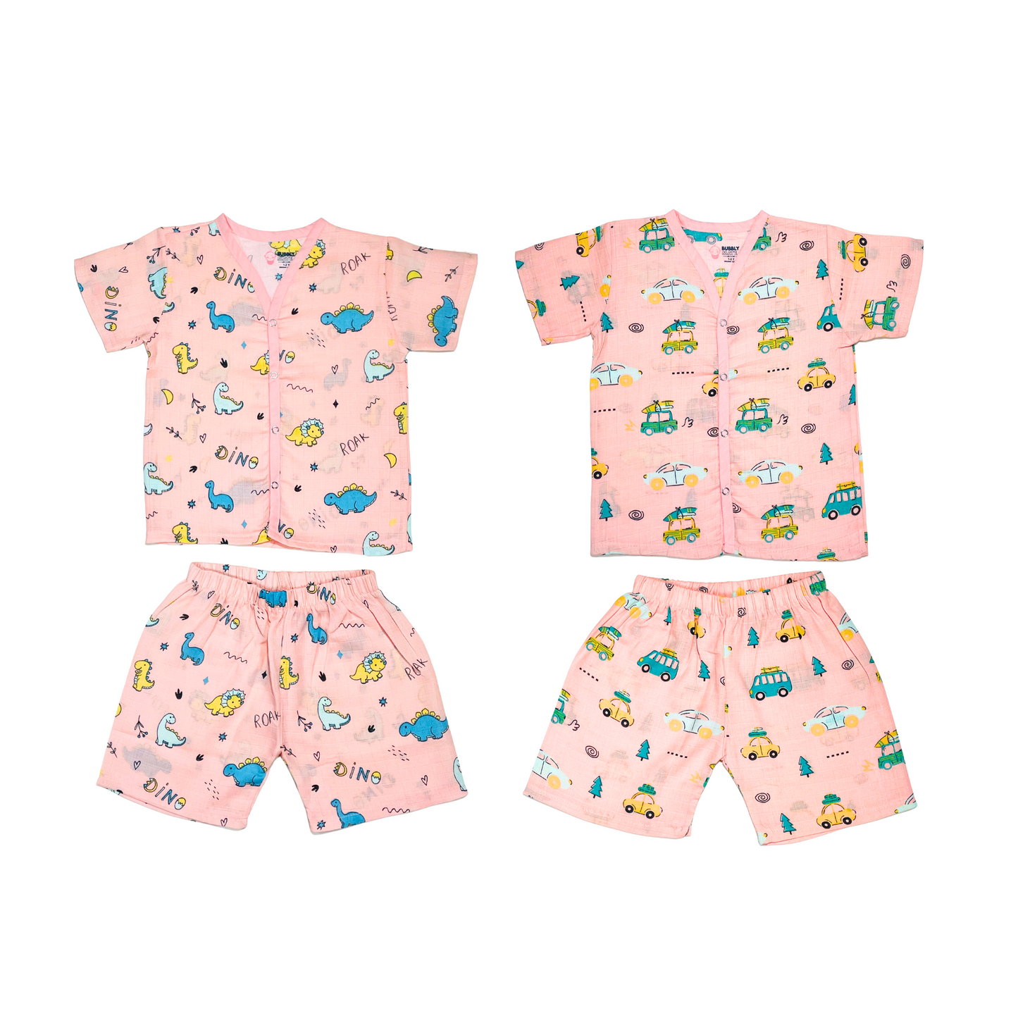 Muslin Jabla Half Sleeve & Shorts - (Pack of 2) - Roar with Dino & Summer Ride Combo