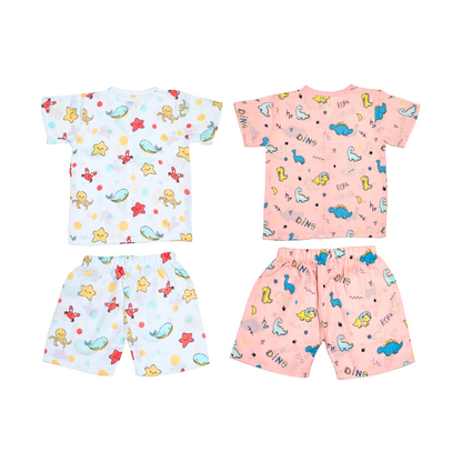 Muslin Jabla Half Sleeve & Shorts - (Pack of 2) - Marine Marvel & Roar with Dino Combo