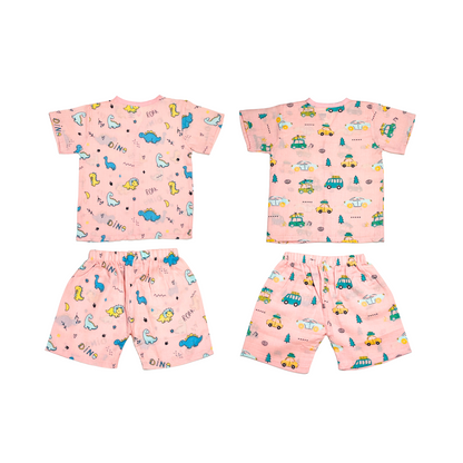 Muslin Jabla Half Sleeve & Shorts - (Pack of 2) - Roar with Dino & Summer Ride Combo