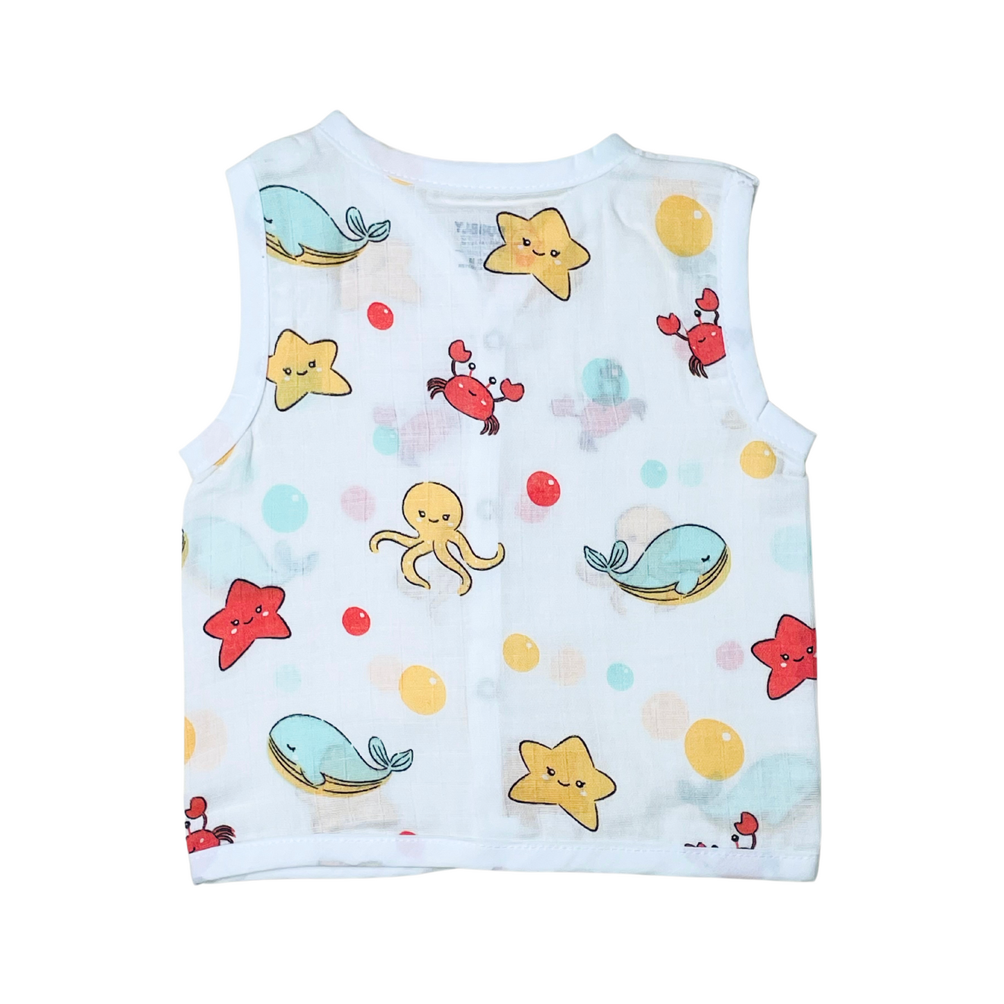 Marine Marvels - Muslin Jabla Sleeveless &  Shorts - (Pack of 1)