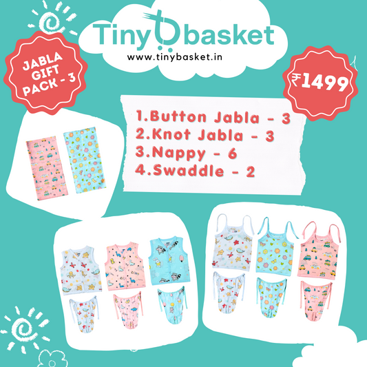 Jabla Gift Pack - 3 (Button Jabla - 3, Knot Jabla - 3, Nappy - 6, Swaddle - 2)