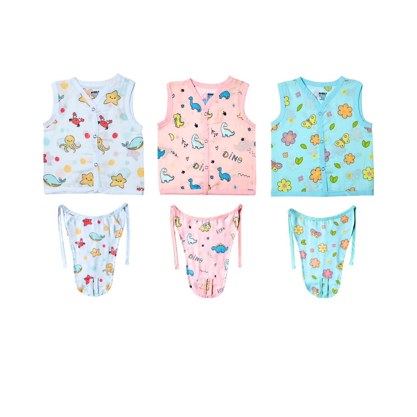 Muslin Button Jabla & Nappy - (Pack of 6) Combo