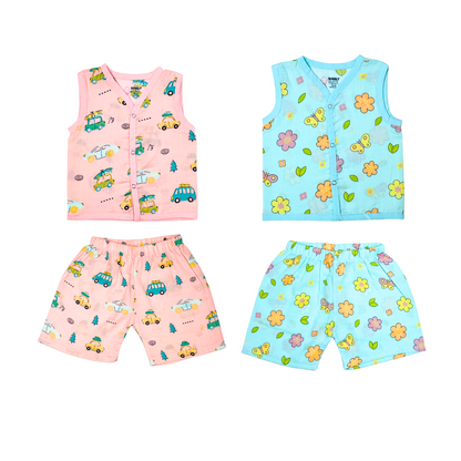 Muslin Jabla Sleeveless & Shorts - (Pack of 2) - Summer Ride & Petals and Wings Combo