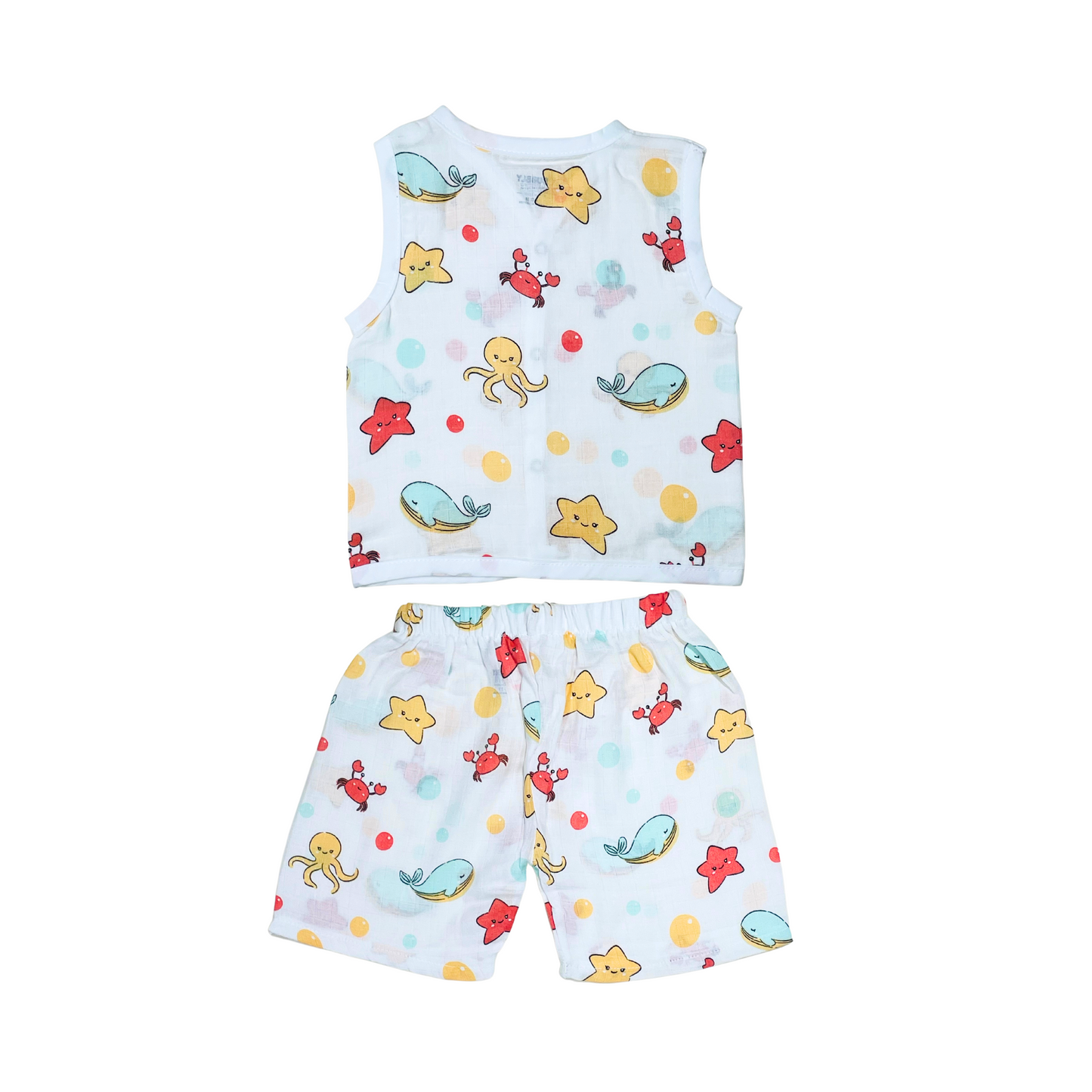 Marine Marvels - Muslin Jabla Sleeveless &  Shorts - (Pack of 1)