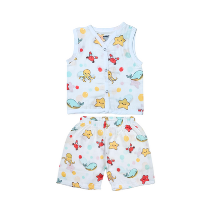 Marine Marvels - Muslin Jabla Sleeveless &  Shorts - (Pack of 1)