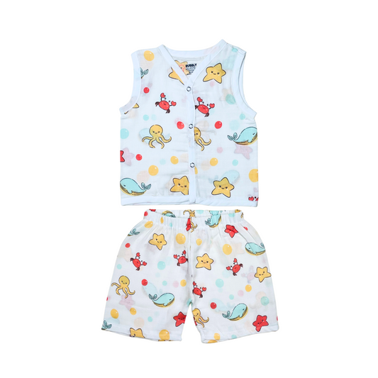 Marine Marvels - Muslin Jabla Sleeveless &  Shorts - (Pack of 1)