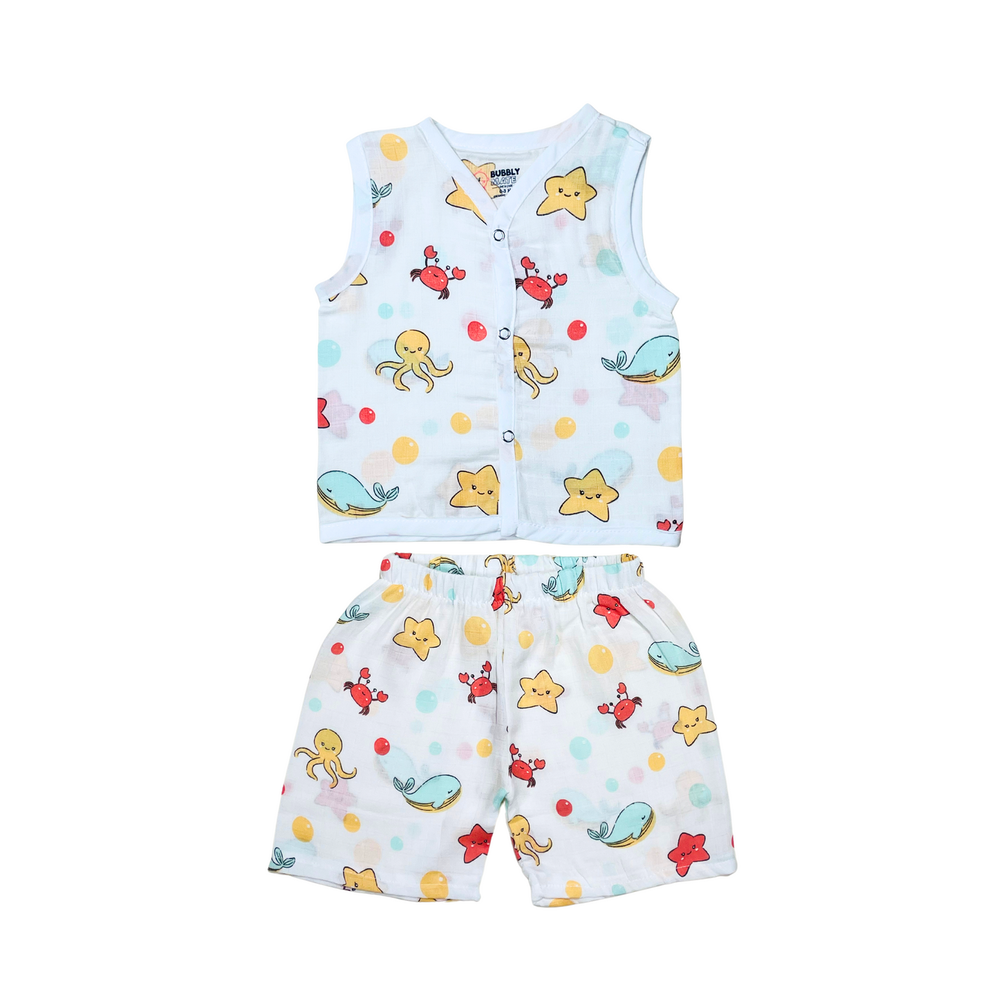 Muslin Jabla Sleeveless & Shorts - (Pack of 2) - Marine Marvel & Summer Ride Combo