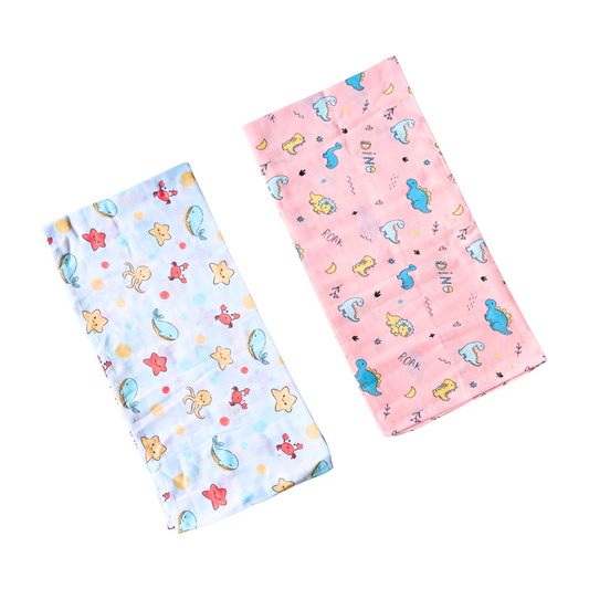 Muslin Swaddle - Marine Marvel & Roar with Dino Combo (Pack of 2) - 100CM * 100CM