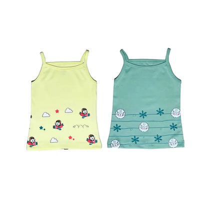 Girls Vest - Sheepy Green & Flying Pilot Prints (Pack of 2)