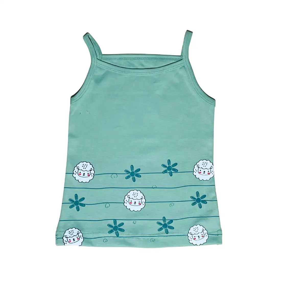 Girls Vest - Sheepy Green Print (Pack of 1)