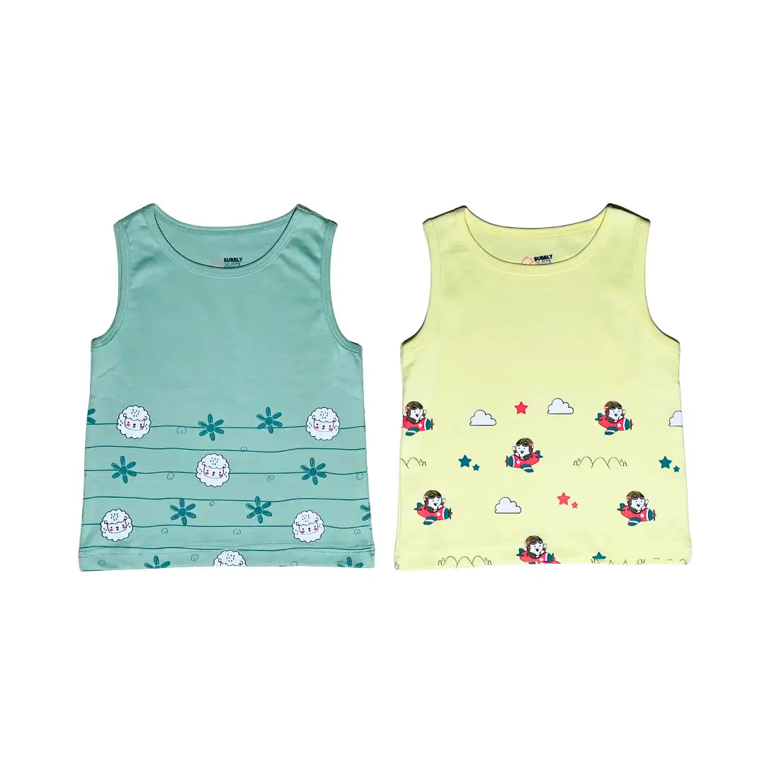 Unisex Vest - Sheepy Green & Flying Pilot Prints (Pack of 2)